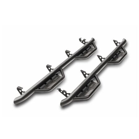 N-Fab With Drop Down Steps 3 Round Bent Textured Powder Coated Matte Black Stainless Steel HPC1971QC-TX